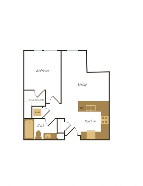 Floor plan for 1 bed, 1 bath, 639 sqft